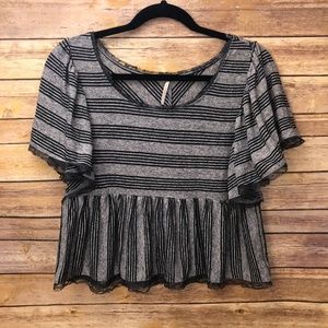 Free People Grey Stripped Crop Top - Small
